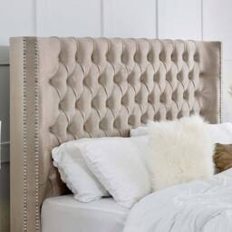 PARADISE BEDS LTD High Headboard Button Ottoman Bed Frame With Storage in Beige - Size: King - thumbnail 3