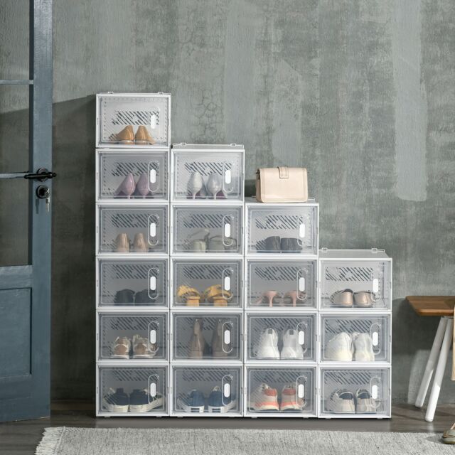 HOMCOM 18PCS Stackable Shoe Box Clear Plastic Shoe Storage Box for UK or EU - image 1