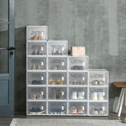 HOMCOM 18PCS Stackable Shoe Box Clear Plastic Shoe Storage Box for UK or EU