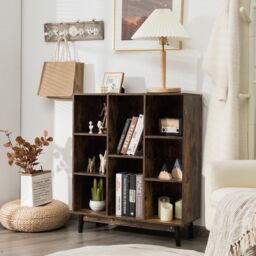 Costway 8Cube Storage Bookcase Wooden Bookshelf Side Cabinet Freestanding Display Rack in Brown - thumbnail 3