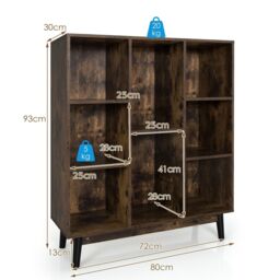 Costway 8Cube Storage Bookcase Wooden Bookshelf Side Cabinet Freestanding Display Rack in Brown - thumbnail 2