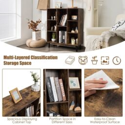 Costway 8Cube Storage Bookcase Wooden Bookshelf Side Cabinet Freestanding Display Rack in Brown - thumbnail 4