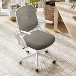 Gymax Office Chair Swivel Mesh Desk Chair Adjustable Height Filp-up Arms in Grey - thumbnail 4
