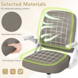 Gymax Office Chair Swivel Mesh Desk Chair Adjustable Height Filp-up Arms in Grey - thumbnail 5