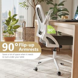 Gymax Office Chair Swivel Mesh Desk Chair Adjustable Height Filp-up Arms in Grey - thumbnail 8