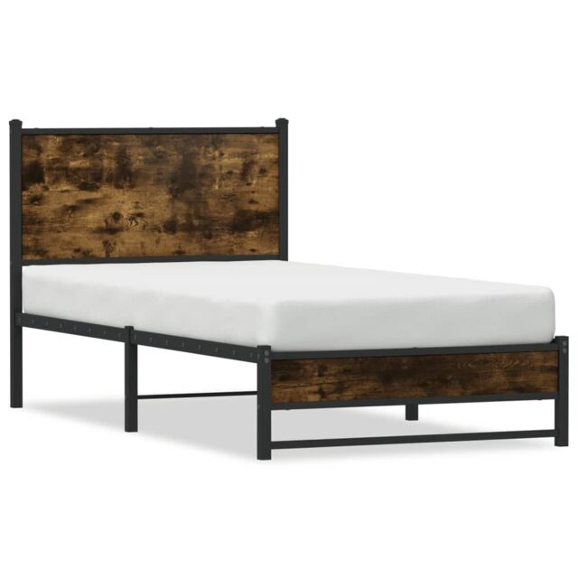 Berkfield Home Metal Bed Frame without Mattress Smoked Oak 90x190 cm Single in Brown - image 1
