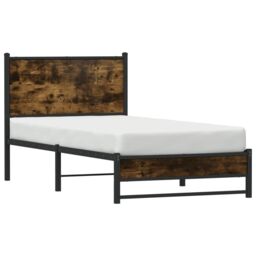 Berkfield Home Metal Bed Frame without Mattress Smoked Oak 90x190 cm Single in Brown - thumbnail 4