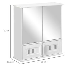 Kleankin Bathroom Mirror Cabinet Wall Mount Storage Unit Double Doors in White - thumbnail 3
