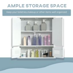 Kleankin Bathroom Mirror Cabinet Wall Mount Storage Unit Double Doors in White - thumbnail 4