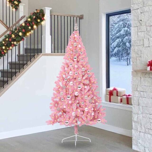 Berkfield Home Artificial Pre-lit Christmas Tree with 300 LEDs Pink 240 cm PVC - image 1
