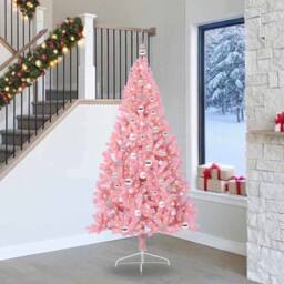 Berkfield Home Artificial Pre-lit Christmas Tree with 300 LEDs Pink 240 cm PVC