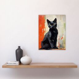 "Artery8 Wall Art Print Black Cat Orange Beige Green Chat Noir Stray Kitten Poster - Size: W18"" x H24""" - thumbnail 4