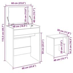 EONLION Dressing Table with Stool White - Size: 100 cm - thumbnail 2