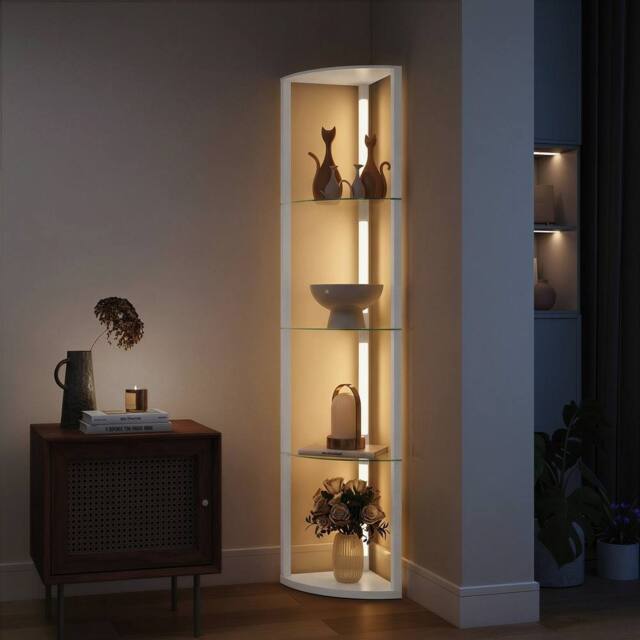 HOMCOM LED Floor Lamp with Shelves, Dimmable Standing Lamp with Foot Switch in White - image 1