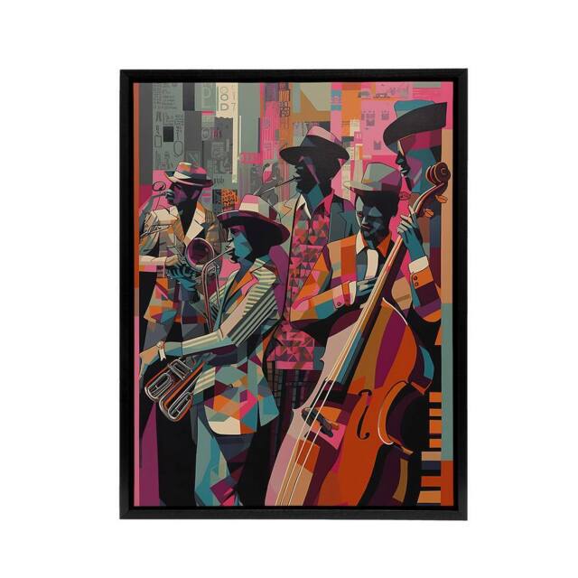 "Artery8 Abstract New Orleans Jazz Musicians Framed Canvas Wall Art Print - Size: W12"" x H16""" - image 1