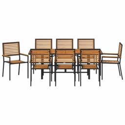 Berkfield Home Comfortable 9 Piece Garden Dining Set Black Poly Rattan Acacia - thumbnail 7