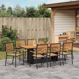 Berkfield Home Comfortable 9 Piece Garden Dining Set Black Poly Rattan Acacia - thumbnail 4