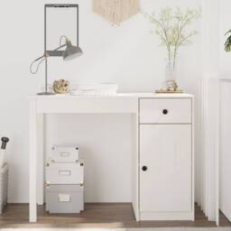 Berkfield Home Beautiful Desk White 100x50x75 cm Solid Wood Pine - Size: 100 x 50 x 75 cm - thumbnail 2