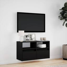 Berkfield Home TV Wall Cabinet with LED Lights Black 80x31x45 cm - Size: 80 x 31 x 45 cm - thumbnail 4