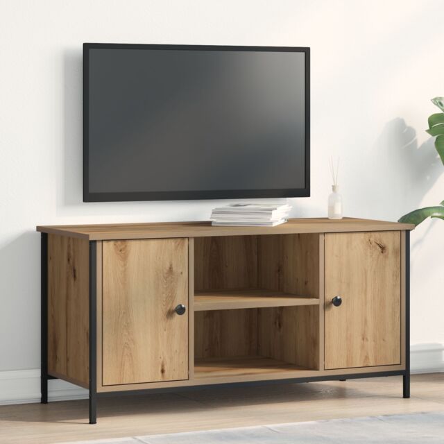 Berkfield Home TV Cabinet Artisan Oak 100x40x50 cm Engineered Wood & Steel in Brown - Size: 100 x 40 x 50 cm - image 1