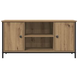 Berkfield Home TV Cabinet Artisan Oak 100x40x50 cm Engineered Wood & Steel in Brown - Size: 100 x 40 x 50 cm - thumbnail 6