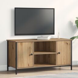 Berkfield Home TV Cabinet Artisan Oak 100x40x50 cm Engineered Wood & Steel in Brown - Size: 100 x 40 x 50 cm