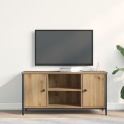 Berkfield Home TV Cabinet Artisan Oak 100x40x50 cm Engineered Wood & Steel in Brown - Size: 100 x 40 x 50 cm - thumbnail 4