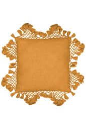 Yard Anko Slub Cotton Macrame Tassel Trimmed Cushion in Light Brown - Size: 45 cm x 45 cm - thumbnail 1