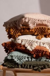 Yard Anko Slub Cotton Macrame Tassel Trimmed Cushion in Light Brown - Size: 45 cm x 45 cm - thumbnail 5