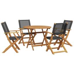 Berkfield Home 5 Piece Garden Dining Set Black Poly Rattan & Solid Wood - thumbnail 2