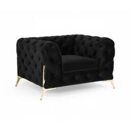 Stratus Interiors Italian Chesterfield Sofa Plush Velvet UK Manufactured in Black - Size: 1 Seater