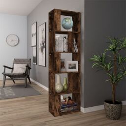 Berkfield Home Book Cabinet Smoked Oak 45x24x160 cm Engineered Wood in Brown - Size: 45 x 24 x 160 cm - thumbnail 3