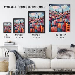 "Artery8 Wall Art Print Edinburgh Cityscape Stylised Oil Painting Pink Blue Cloudy Scottish City Skyline Poster - Size: W18"" x H24""" - thumbnail 3