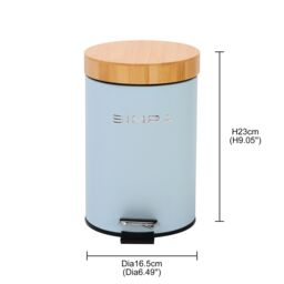 simpa 3L Soft-Closing Pedal Dustbin with Bamboo Lid in Light Blue - thumbnail 5
