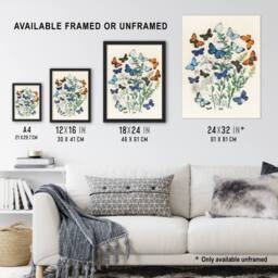 "Artery8 Blue & Orange Butterflies Kirby Vintage Wall Art Print Poster in White - Size: W12"" x H16""" - thumbnail 3