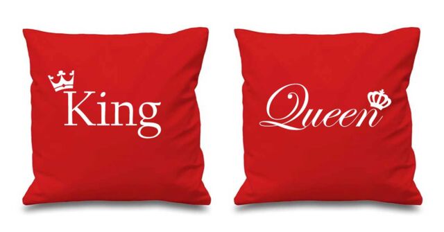 60 SECOND MAKEOVER King & Queen Crown Cushion Covers in Red - Size: 40 cm x 40 cm