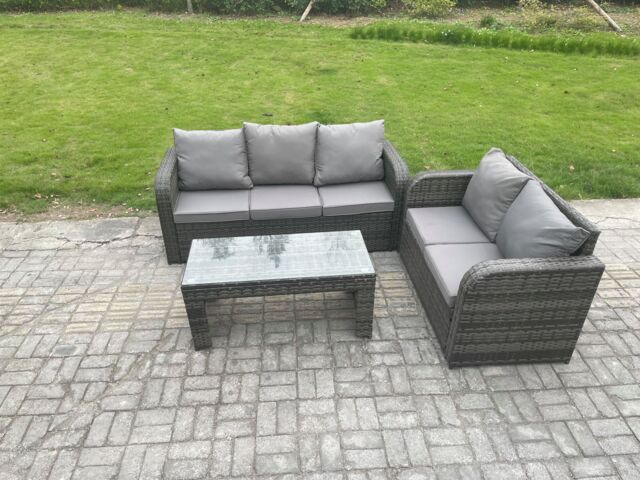 Fimous Outdoor Rattan Garden Furniture Set Patio Lounge Sofa Set with Rectangular Coffee Table Dark Grey Mixed - image 1