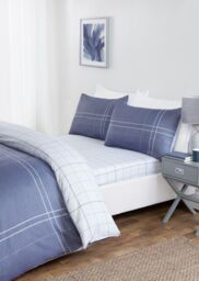 Rapport Home Hudson Microfibre Check Complete Duvet Cover Set With Pillowcase in Mid Navy - Size: King