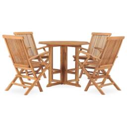 Berkfield Home Elegant 5 Piece Folding Outdoor Dining Set Solid Teak Wood in Brown - thumbnail 3