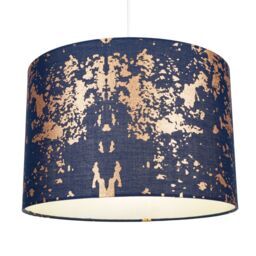 Happy Homewares Cotton Fabric Lamp Shade with Delicate Foil Decor for Table or Ceiling in Midnight - Size: 12 inches - thumbnail 2