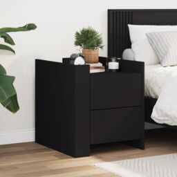 Berkfield Home Bedside Cabinet Black 45x50x50 cm Engineered Wood - Size: 45 x 50 x 50 cm - thumbnail 1