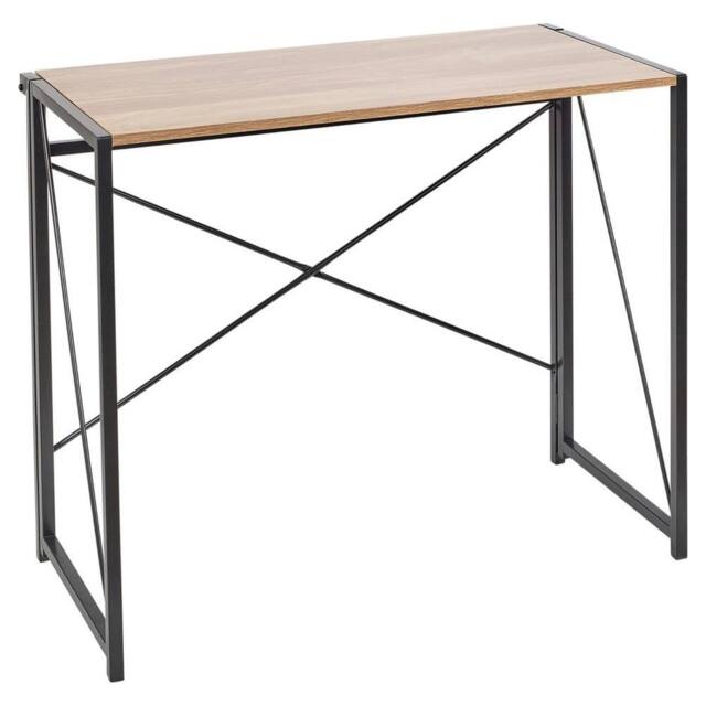 FORGEVIO Wooden Folding Table Steel Legs Computer Work Office Desk Oak in Brown - image 1