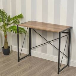 FORGEVIO Wooden Folding Table Steel Legs Computer Work Office Desk Oak in Brown - thumbnail 5