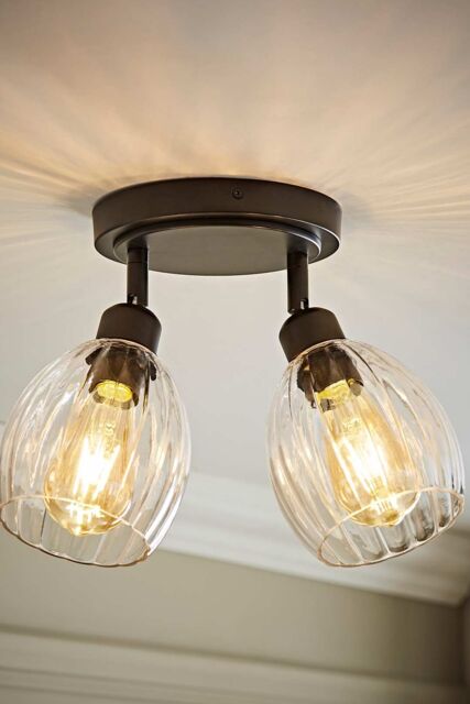 ValueLights Cheltenham 2 Way Ribbed Glass Adjustable Spotlight Flush Ceiling Light in Black - image 1