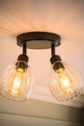 ValueLights Cheltenham 2 Way Ribbed Glass Adjustable Spotlight Flush Ceiling Light in Black - thumbnail 2
