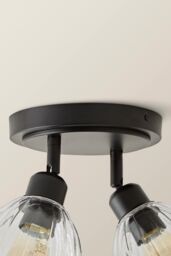 ValueLights Cheltenham 2 Way Ribbed Glass Adjustable Spotlight Flush Ceiling Light in Black - thumbnail 5