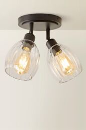 ValueLights Cheltenham 2 Way Ribbed Glass Adjustable Spotlight Flush Ceiling Light in Black - thumbnail 3