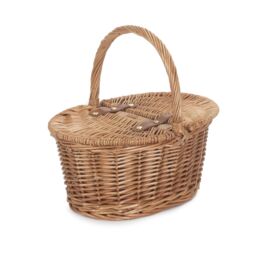 Red Hamper Wicker Childs Light Steamed Finish Oval Picnic Basket in Brown