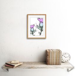 "Artery8 Wall Art Print Scottish Thistle Head Flowers Ink Drip Design Scotland Framed Art in Beige - Size: W7"" x H9""" - thumbnail 2