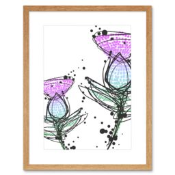 "Artery8 Wall Art Print Scottish Thistle Head Flowers Ink Drip Design Scotland Framed Art in Beige - Size: W7"" x H9""" - thumbnail 1